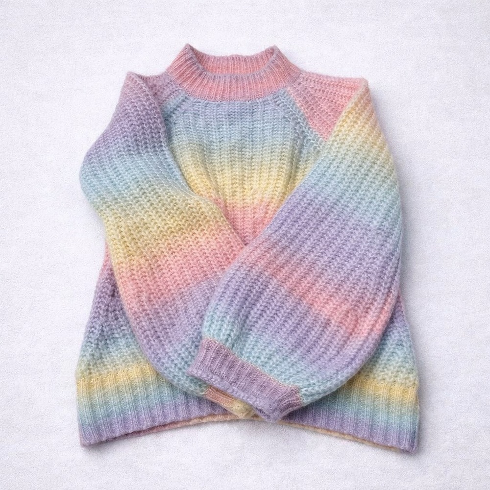 Lea Viola Sweater Womens XS Rainbow Pastel Chunky Knit Cozy